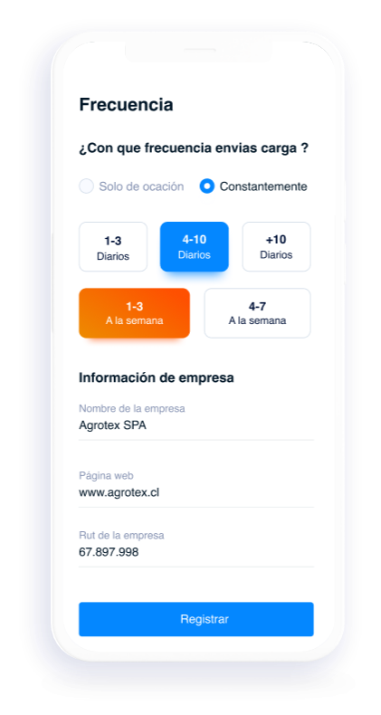 app CamiónGO elige frecuencia de viaje