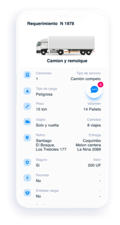 app CamiónGO requerimiento carga